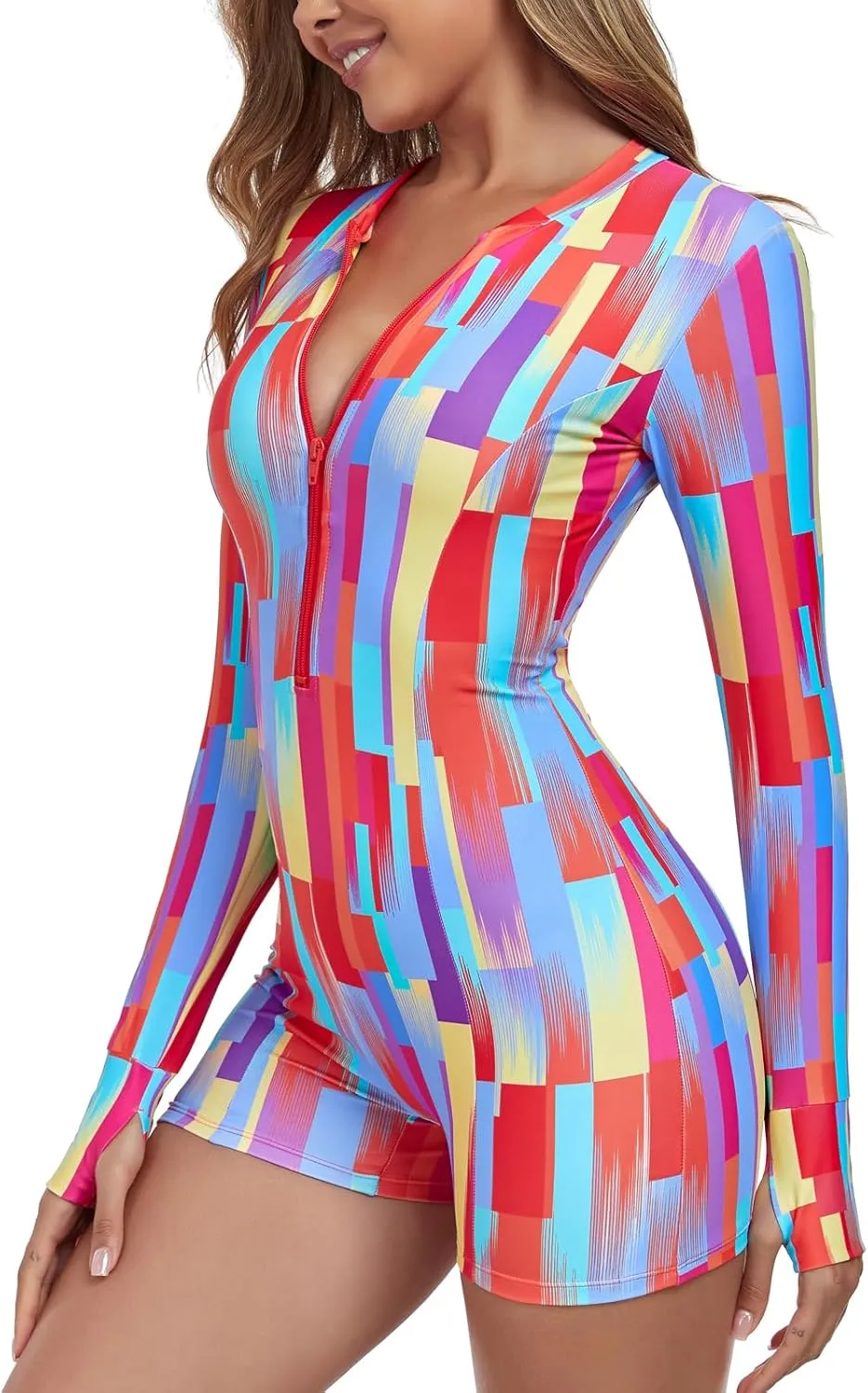 Ocean Blues Women's Long Sleeve One Piece Bathing Suit Athletic Boyleg One Piece Swimsuit UPF 50  Sun Protection Rash Guard