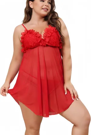 Plus Size Lingerie for Women Lace Babydoll Mesh Sleepwear, Sexy Chemise Strap Night Gowns
