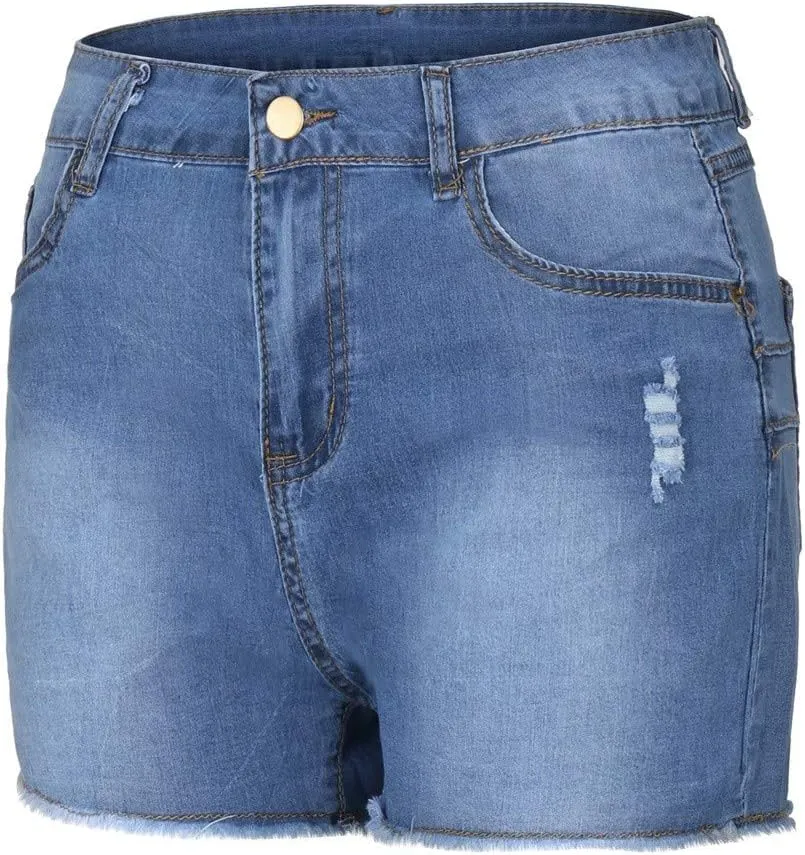 Ripped Jean Shorts for Women High Waisted Stretchy Plus Size Denim Distressed Jeans Sports Ripped Shorts