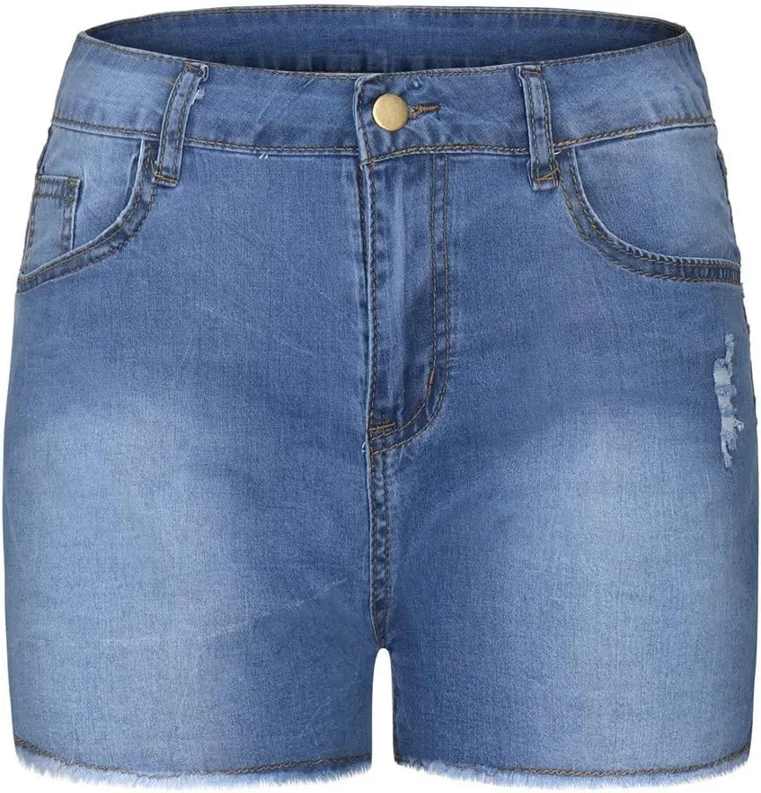 Ripped Jean Shorts for Women High Waisted Stretchy Plus Size Denim Distressed Jeans Sports Ripped Shorts