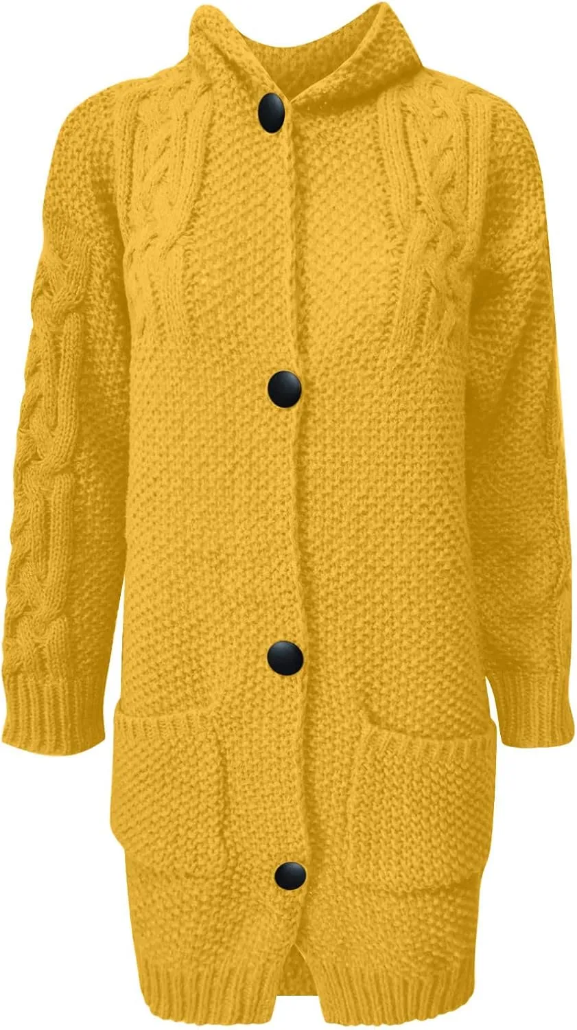 RKSTN Womens Cable Knit Sweater Coats Open Front Cardigan Sweaters Long Button Hoodie Jackets 2025 Warm Fall Winter Outerwear