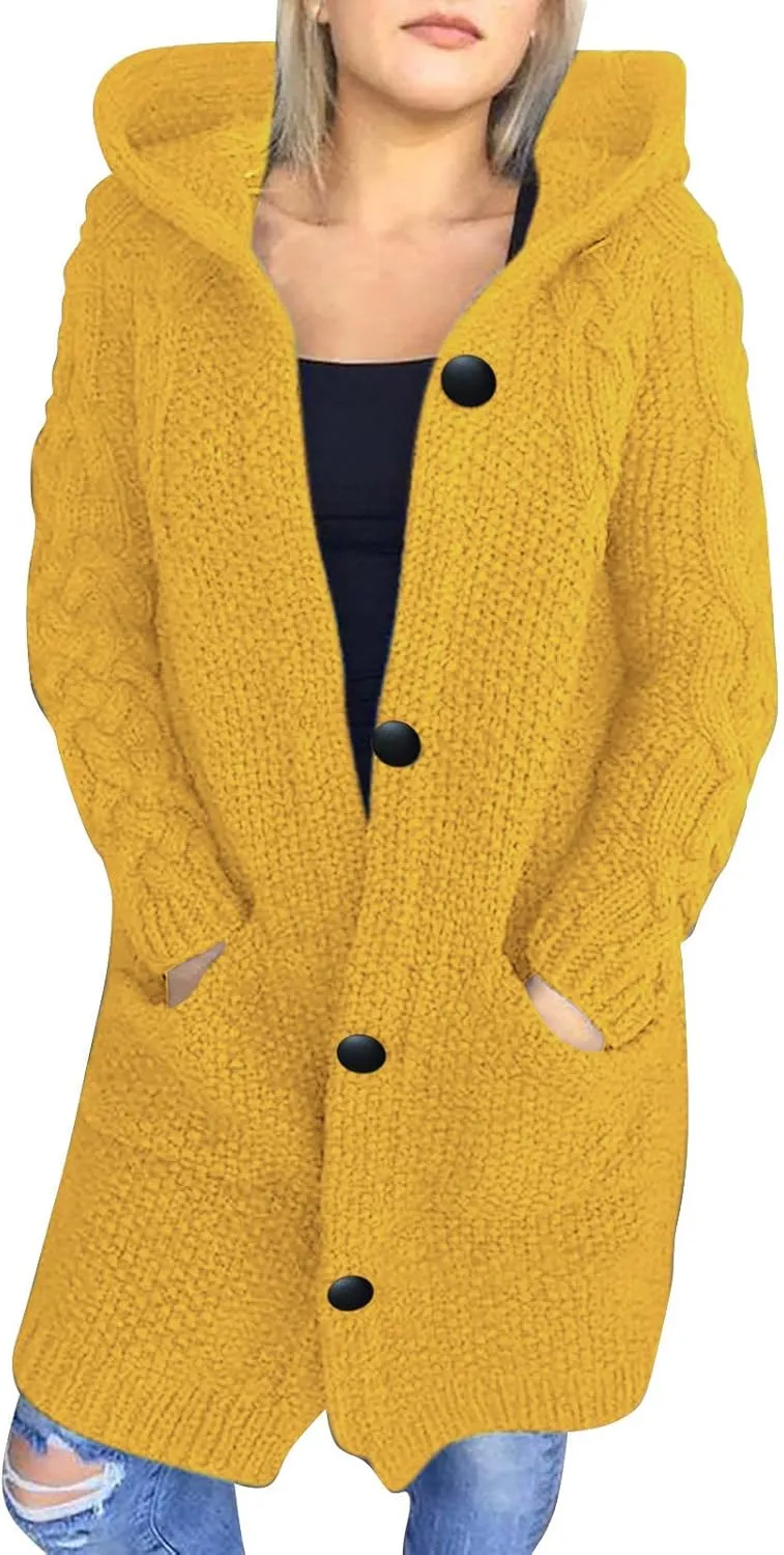RKSTN Womens Cable Knit Sweater Coats Open Front Cardigan Sweaters Long Button Hoodie Jackets 2025 Warm Fall Winter Outerwear