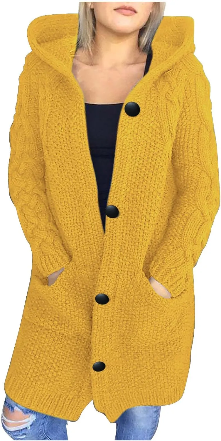 RKSTN Womens Cable Knit Sweater Coats Open Front Cardigan Sweaters Long Button Hoodie Jackets 2025 Warm Fall Winter Outerwear