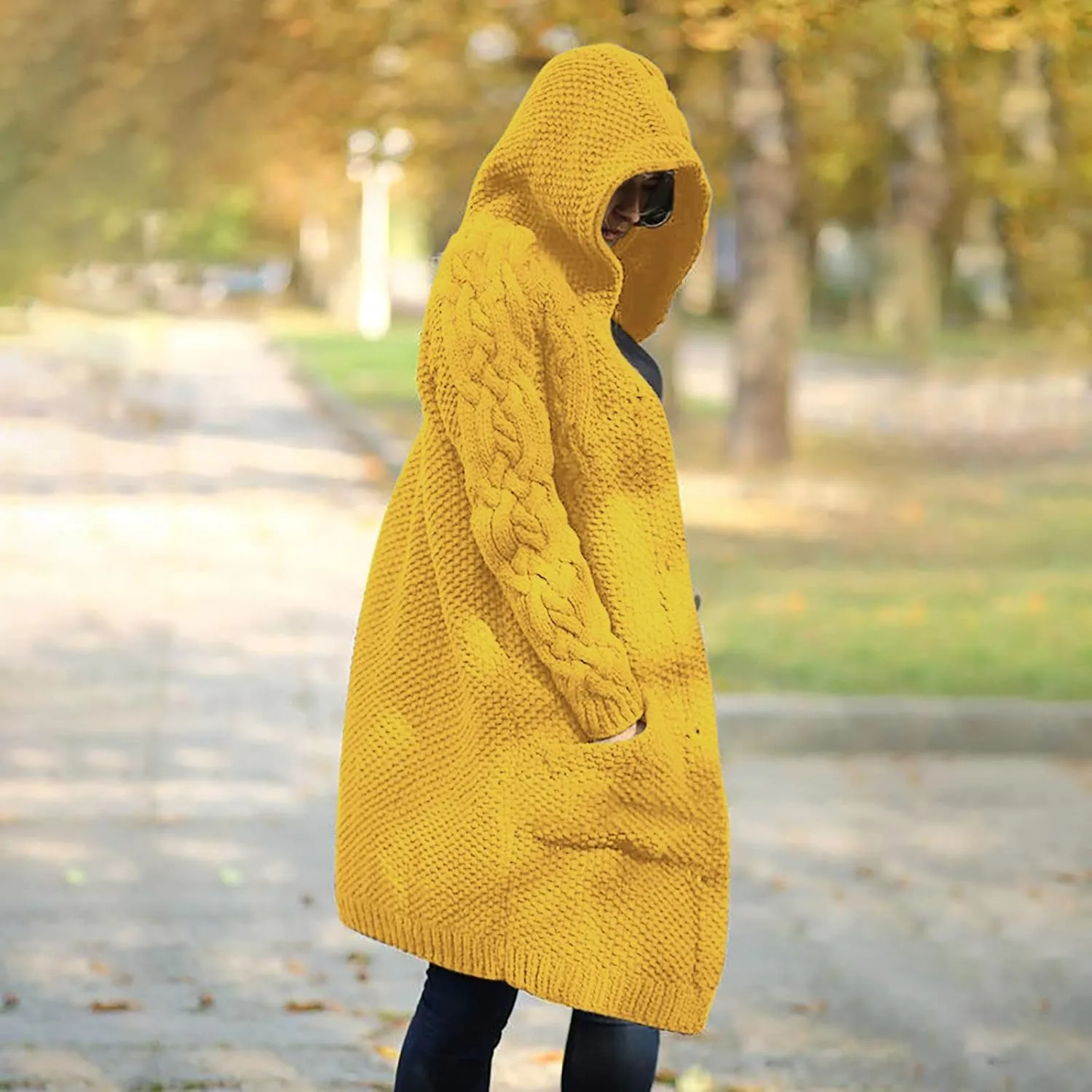 RKSTN Womens Cable Knit Sweater Coats Open Front Cardigan Sweaters Long Button Hoodie Jackets 2025 Warm Fall Winter Outerwear