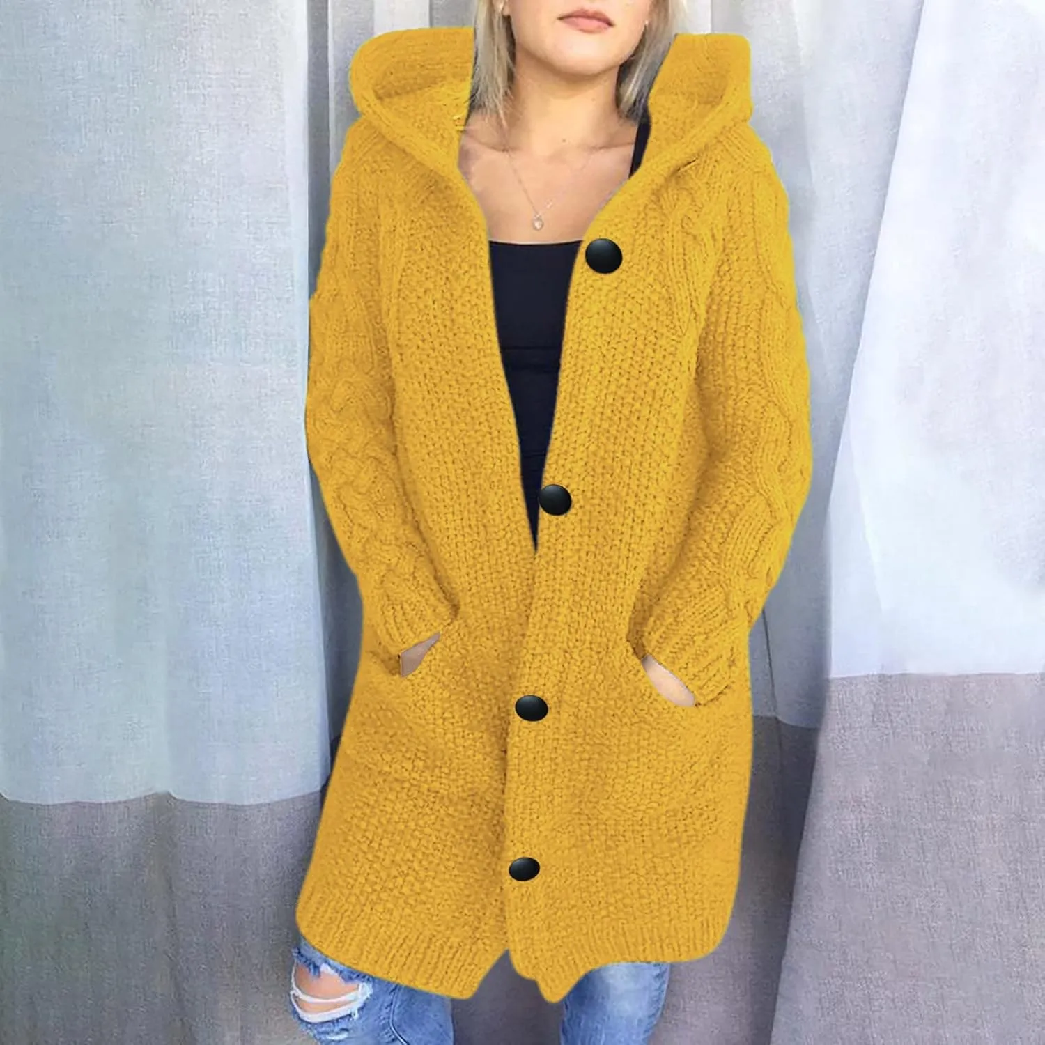 RKSTN Womens Cable Knit Sweater Coats Open Front Cardigan Sweaters Long Button Hoodie Jackets 2025 Warm Fall Winter Outerwear