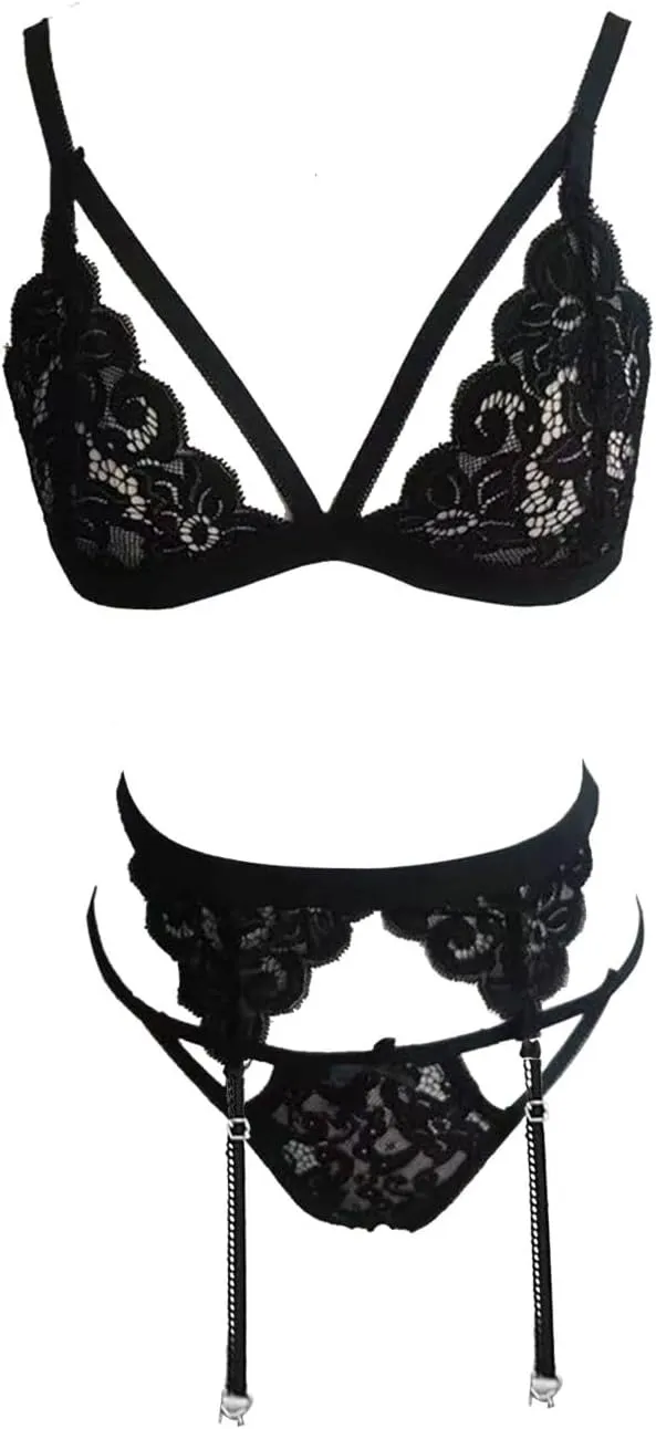 Santa Lingerie For Women See-Through Sleeve Casual Women's Tops Mesh Hollow Out Floral Lace Bodysuit One Piece