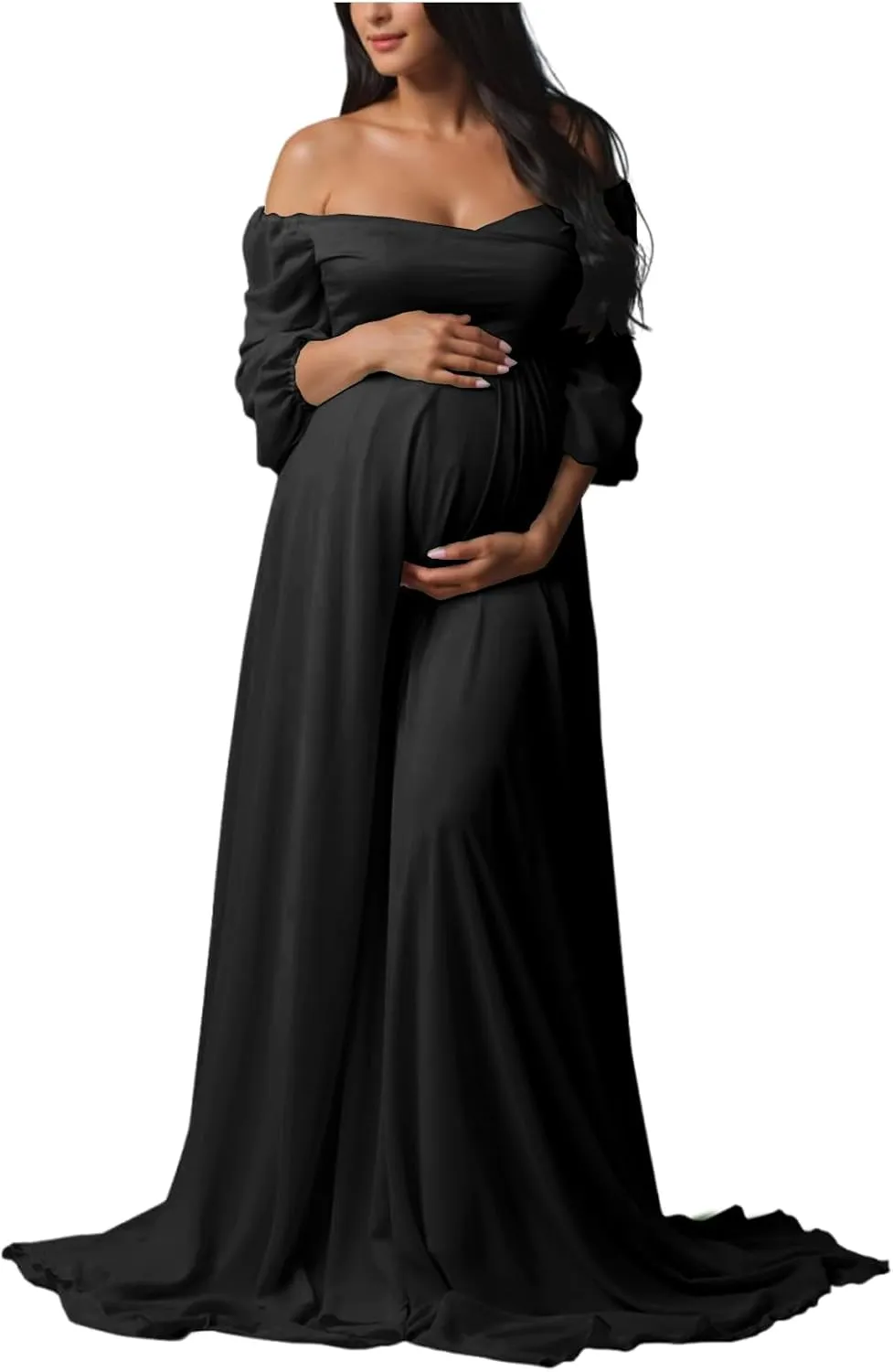 Sevintage Maternity Dress for Photoshoot Long Sleeve Chiffon Elegant Pregnancy Dresses Baby Shower Gowns