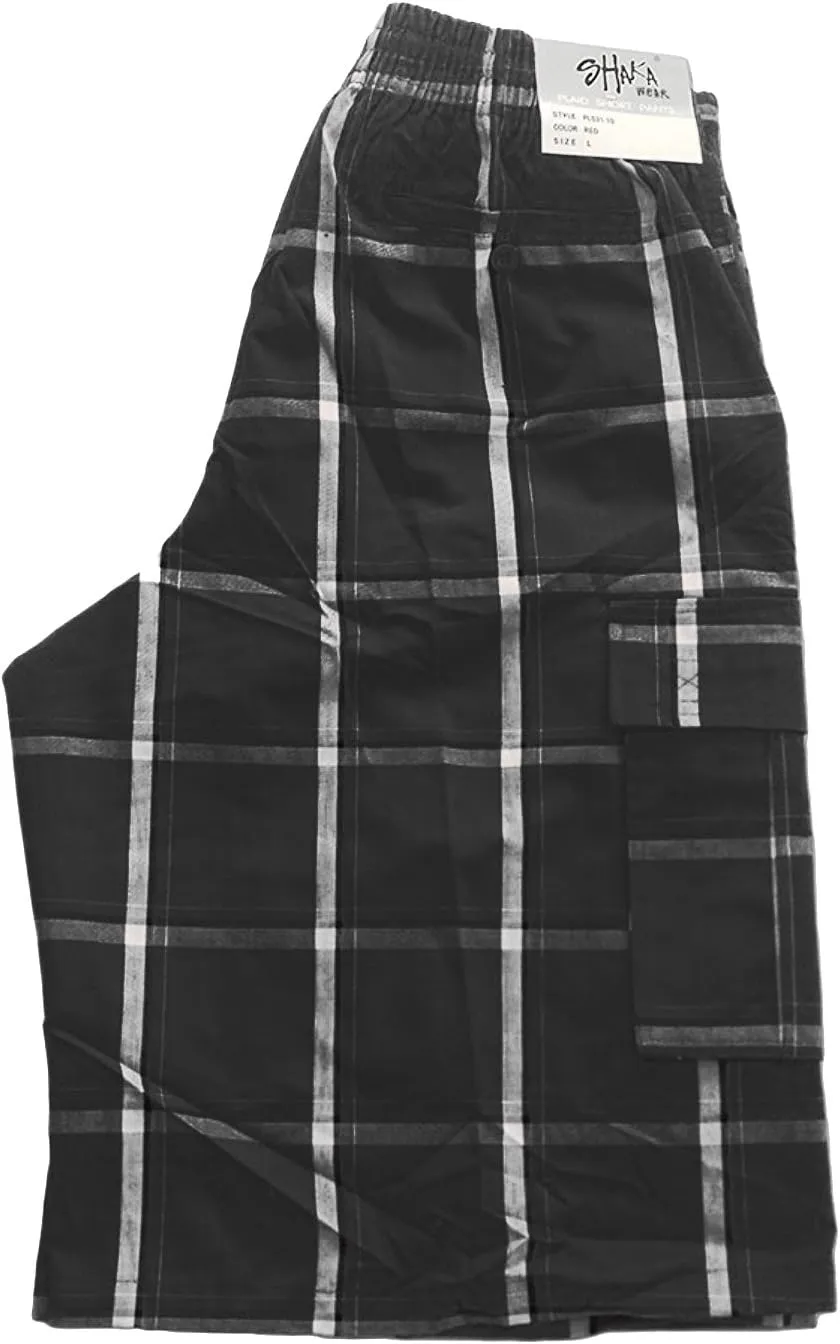 Shaka Wear Men's Cargo Shorts – Casual Plaid Relaxed Loose Fit Elastic Waist Multi Pocket Pants Regular Big S~5XL