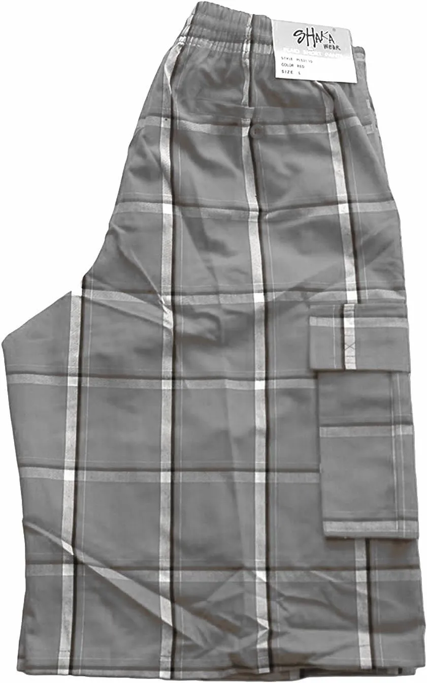 Shaka Wear Men's Cargo Shorts – Casual Plaid Relaxed Loose Fit Elastic Waist Multi Pocket Pants Regular Big S~5XL