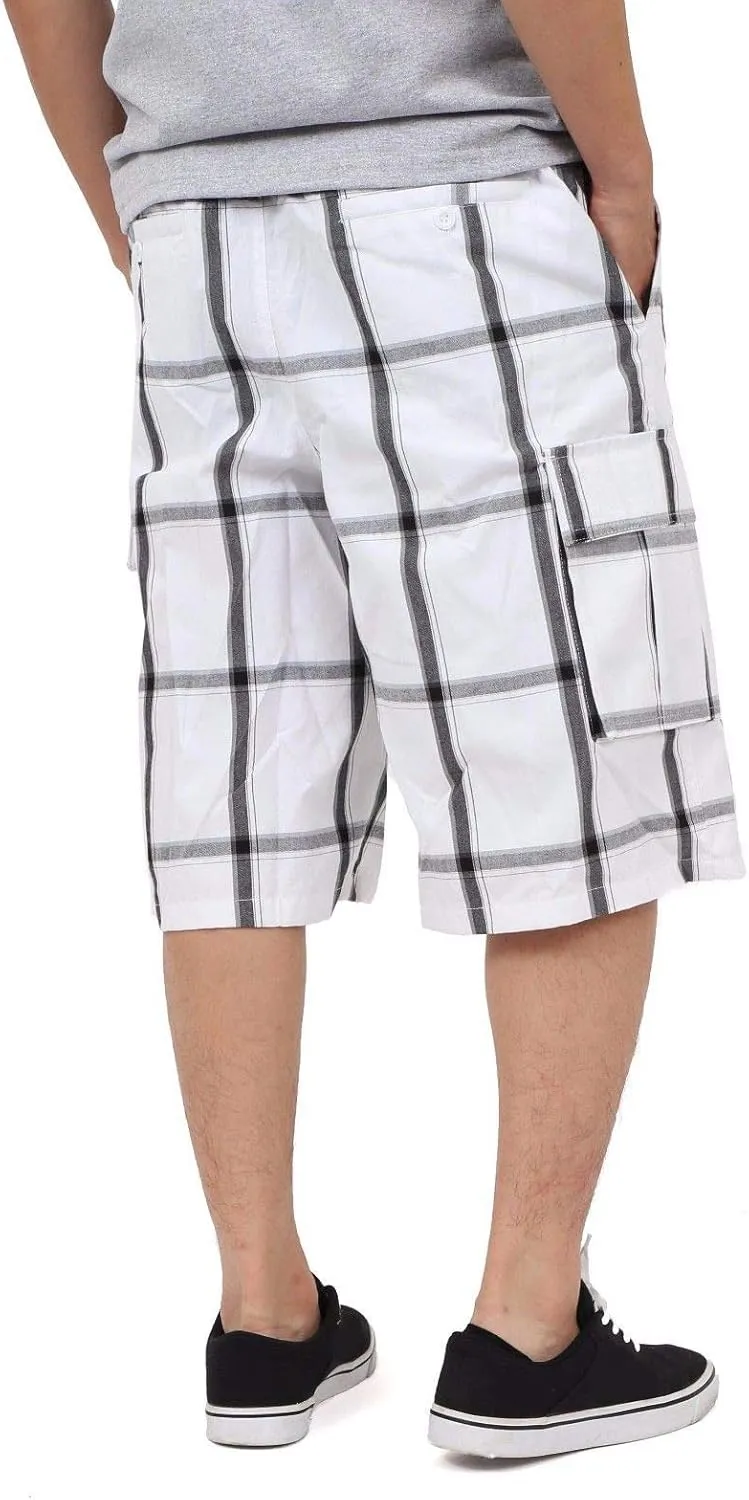 Shaka Wear Men's Cargo Shorts – Casual Plaid Relaxed Loose Fit Elastic Waist Multi Pocket Pants Regular Big S~5XL