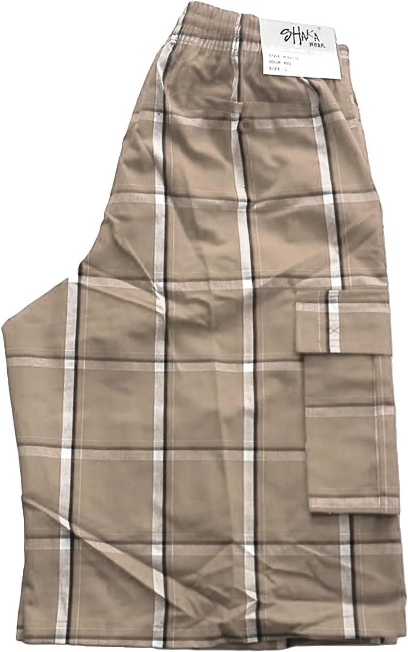 Shaka Wear Men's Cargo Shorts – Casual Plaid Relaxed Loose Fit Elastic Waist Multi Pocket Pants Regular Big S~5XL