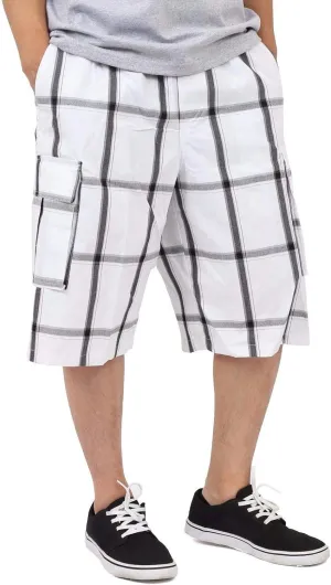 Shaka Wear Men's Cargo Shorts – Casual Plaid Relaxed Loose Fit Elastic Waist Multi Pocket Pants Regular Big S~5XL