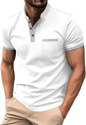 Short Sleeve Henley Shirts for Men Classic Button V Neck Tshirt Outdoor Casual Trendy Spring Tee Tops with Pocket