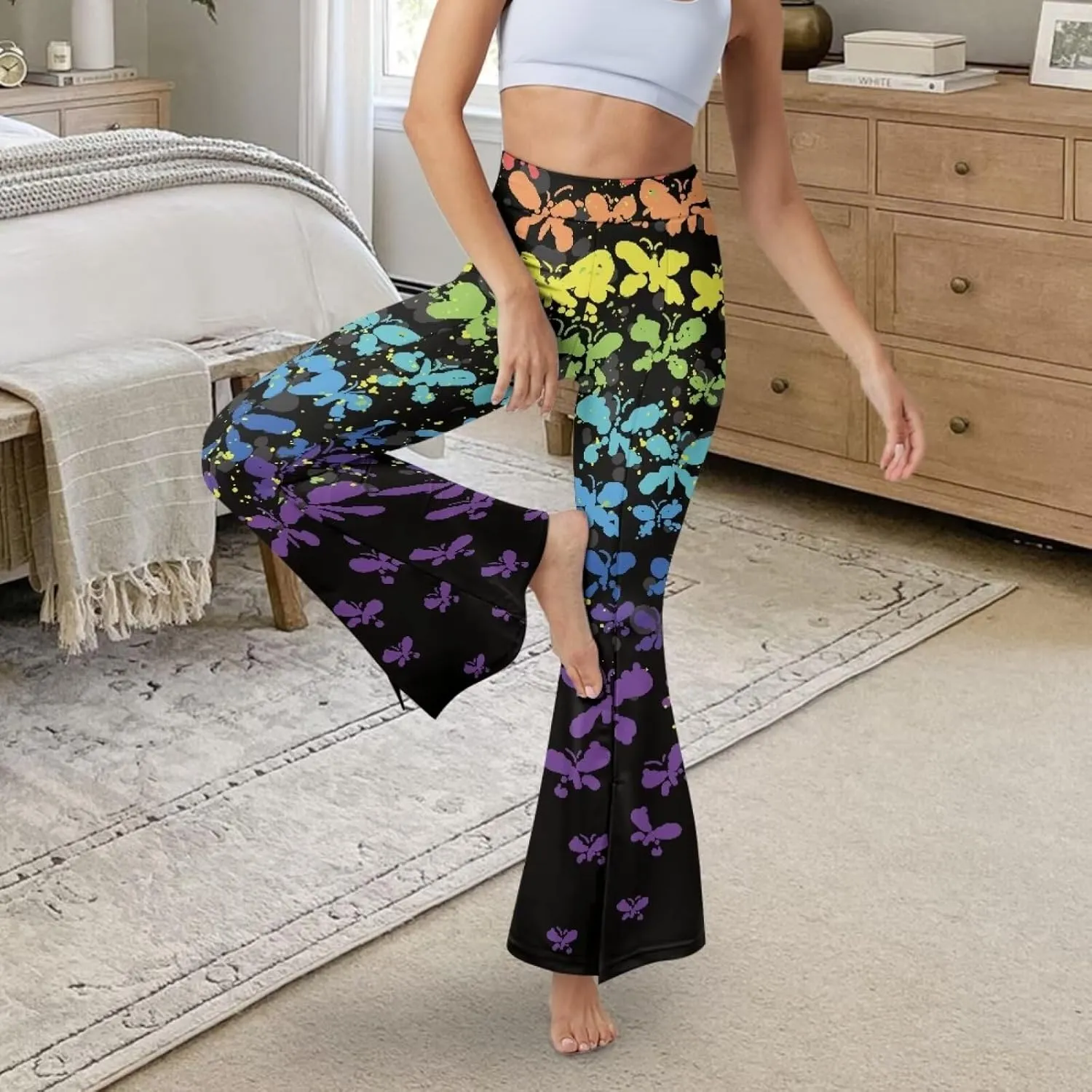 Slit Pants for Women Yoga Pants High Waist Flare Pants Yoga Leggings Elastic Waist Workout Pants Pilates Pants
