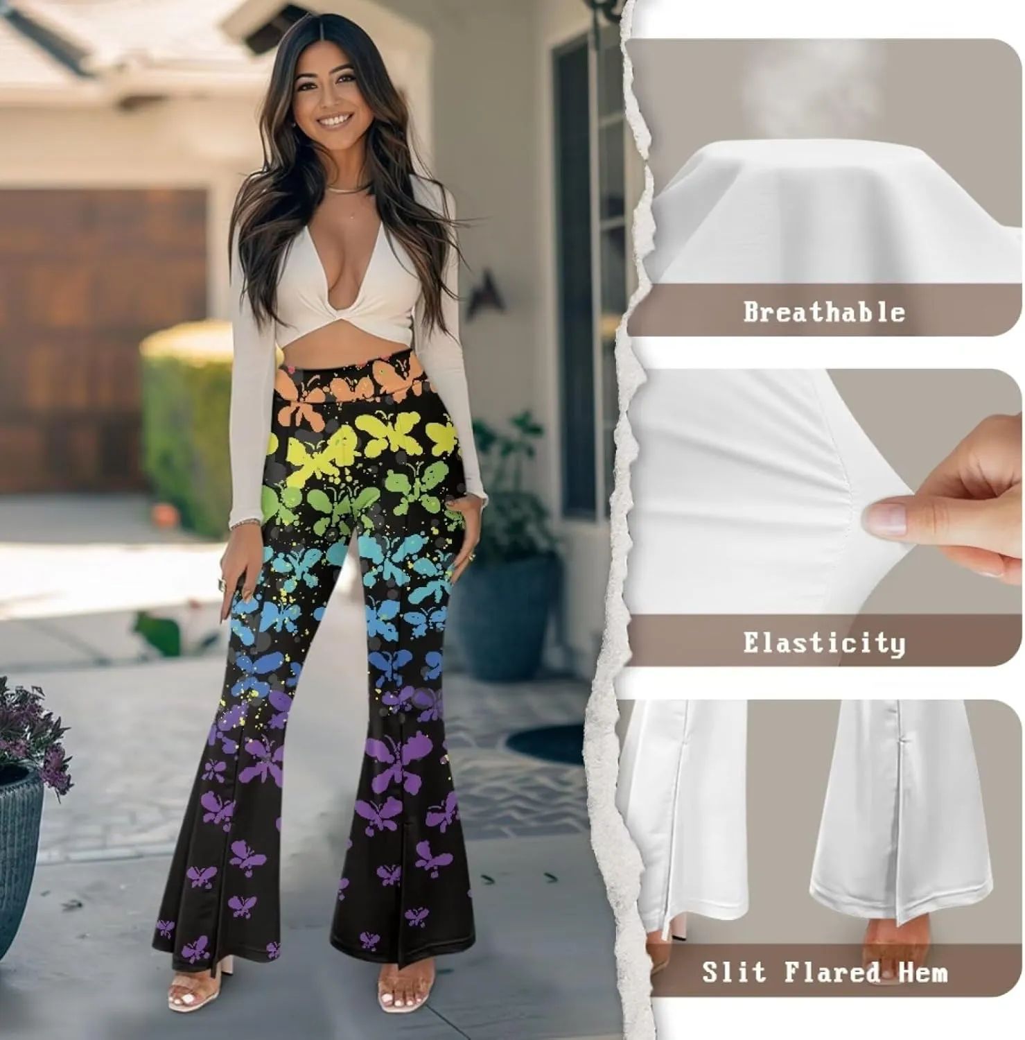 Slit Pants for Women Yoga Pants High Waist Flare Pants Yoga Leggings Elastic Waist Workout Pants Pilates Pants