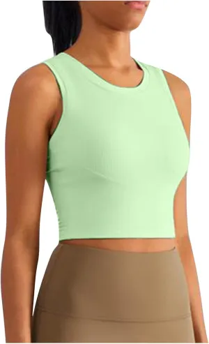Sports Tanks Tops for Women Turtleneck Wide Strap Racerback Crop Top Stretchy Fitness Workout Yoga Shirts Outfit