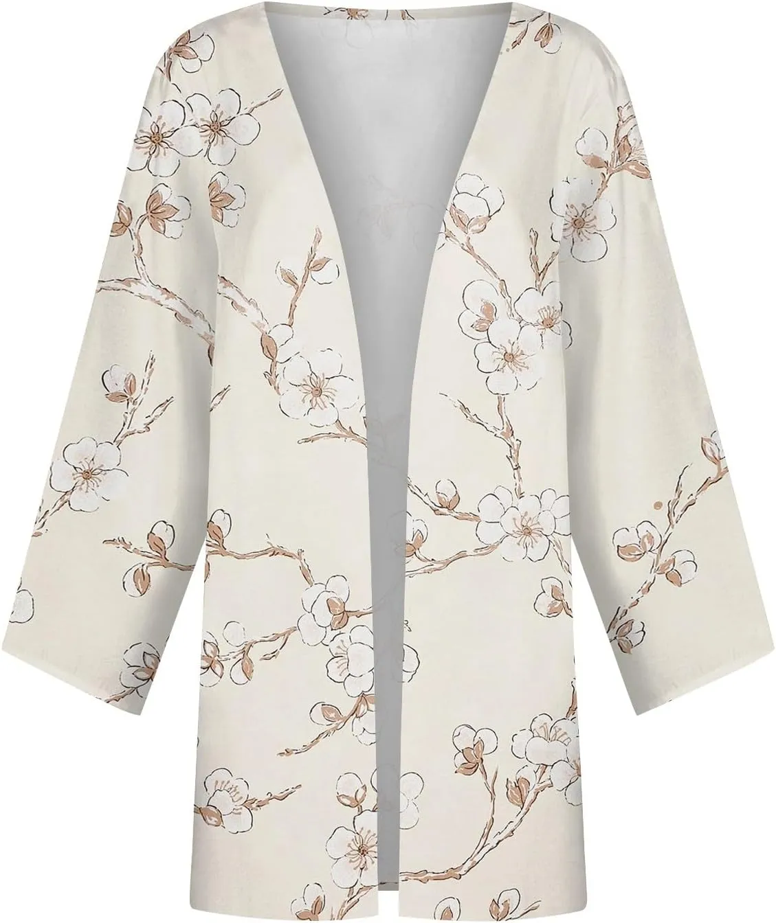 Spring Cardigans for Women 2025 Floral Printed Casual Loose Cardigans 3/4 Sleeve Hide Belly Open Front Cardigan