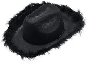 Springcmy Women Cowboy Hat Felt Fluffy Feather Trim Disco Cowgirl Hat Wide Brim Fancy Party Holloween Role Play Hats Up Hat