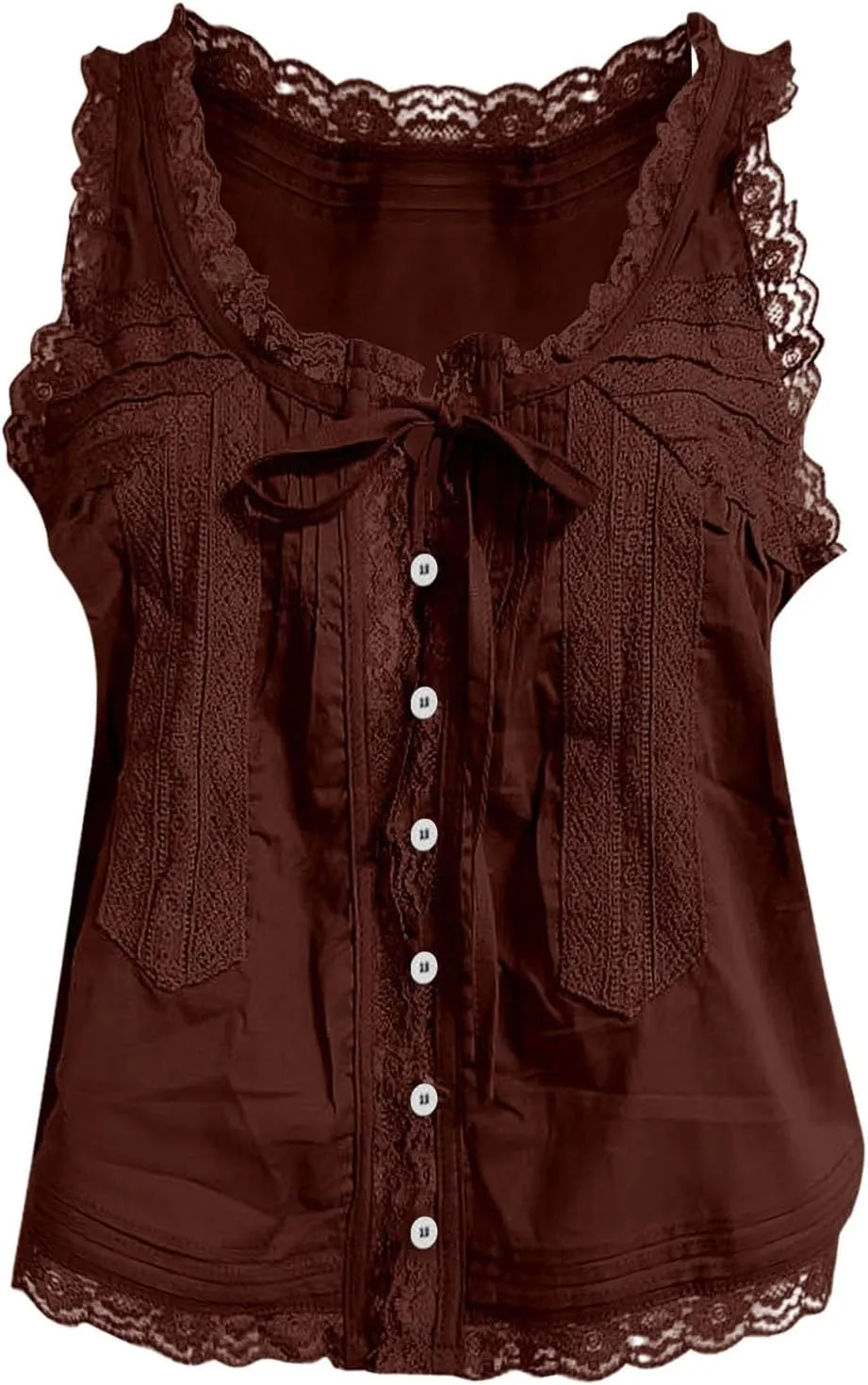 Summer Lace Camisole Tank Top for Women Cute Boho Tie Front Beach Y2K Sleeveless Shirt Crop Button Going Out Cami Tee