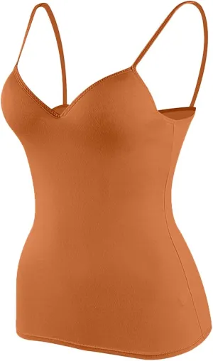 Tank Top for Women Shelf Bra Spaghetti Strap Camisoles Layer Padded Bra Cotton Cami Shirt