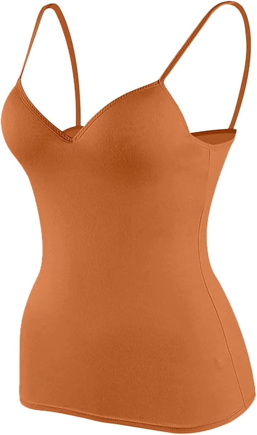 Tank Top for Women Shelf Bra Spaghetti Strap Camisoles Layer Padded Bra Cotton Cami Shirt