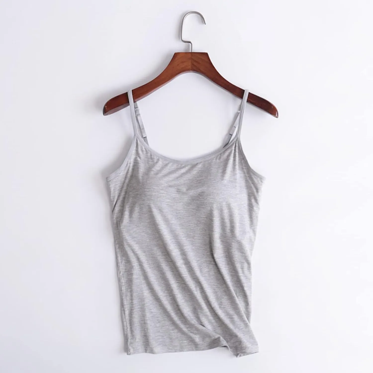 Tank Top for Women with Built-in Padded Bra Adjustable Wide Strap Camisole Cotton Undershirts Yoga Cami Shirts