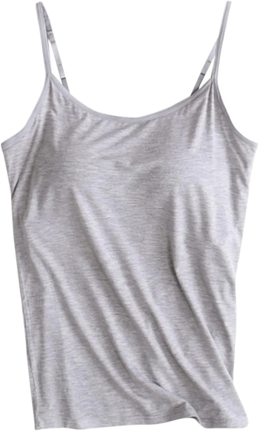 Tank Top for Women with Built-in Padded Bra Adjustable Wide Strap Camisole Cotton Undershirts Yoga Cami Shirts