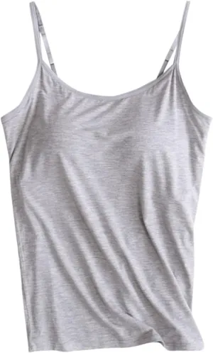 Tank Top for Women with Built-in Padded Bra Adjustable Wide Strap Camisole Cotton Undershirts Yoga Cami Shirts