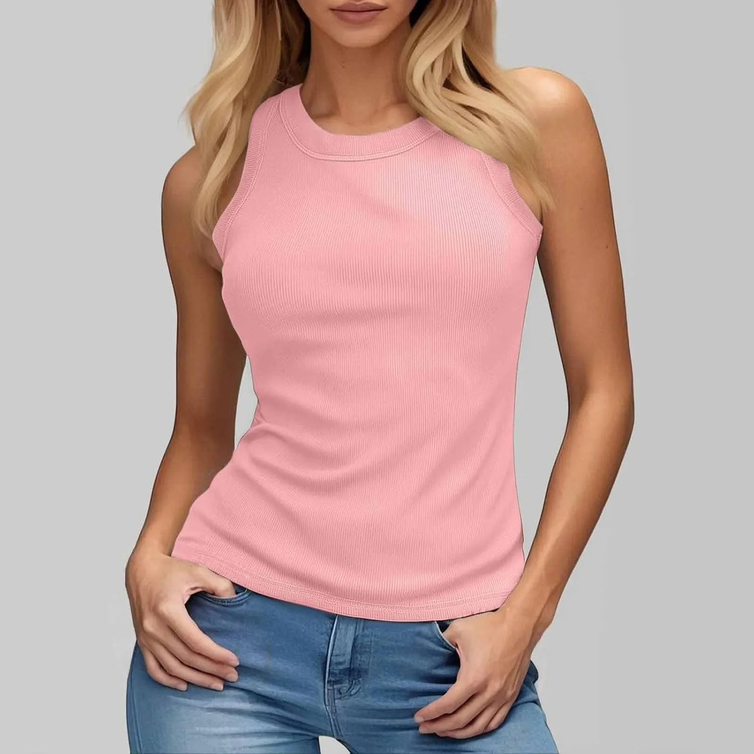 Tank Top with Built in Bra for Women Quick Dry Sleeveless Crew Neck Yoga Shirts Slim Basic Layer Padded Bra Tank Top