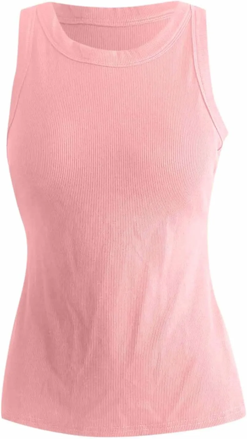 Tank Top with Built in Bra for Women Quick Dry Sleeveless Crew Neck Yoga Shirts Slim Basic Layer Padded Bra Tank Top