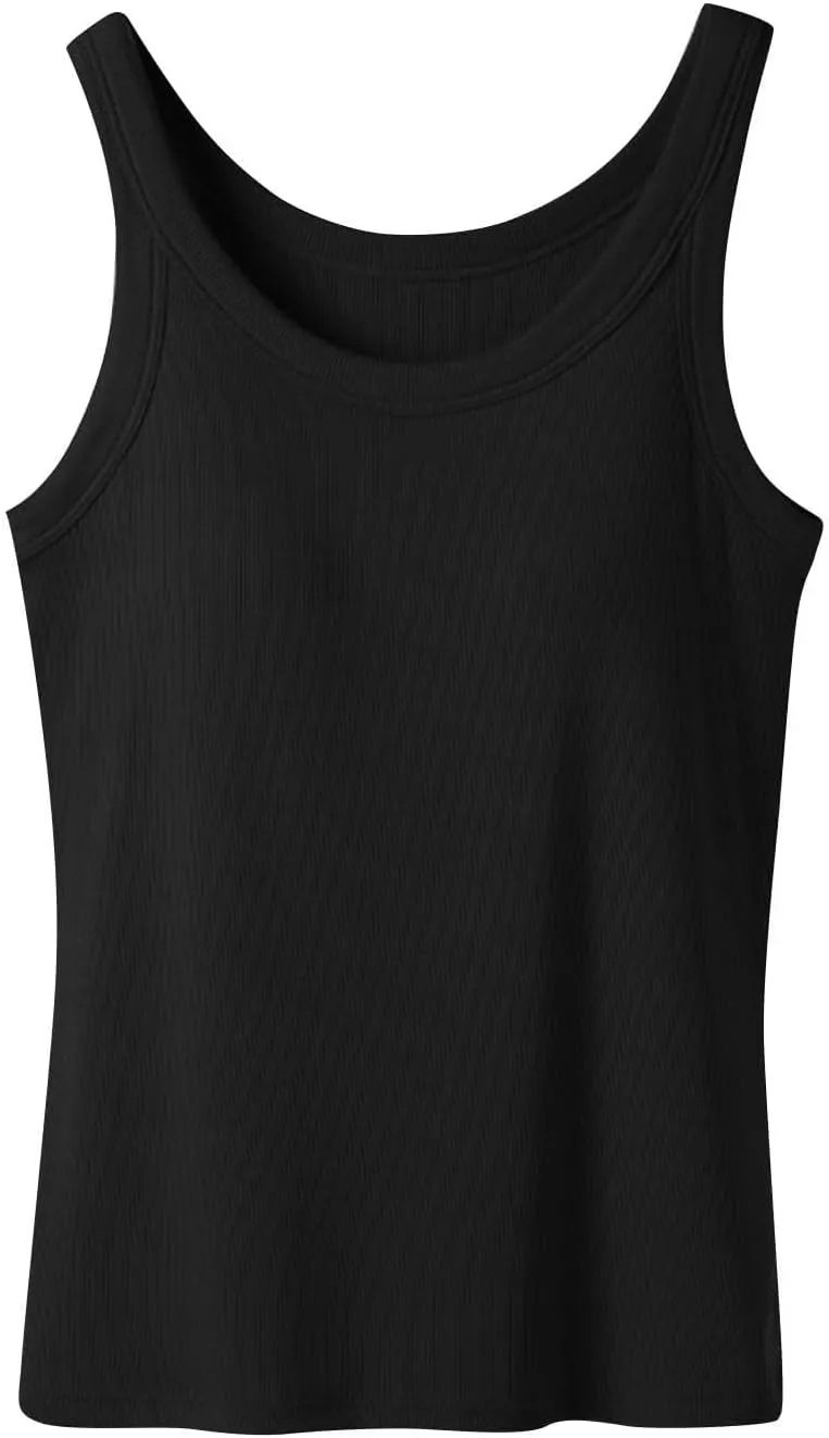 Tank Top with Built in Bra for Women Summer Casual Camisoles Basic Shirts Racerback Ribbed Fitted Tanks Cami Tops
