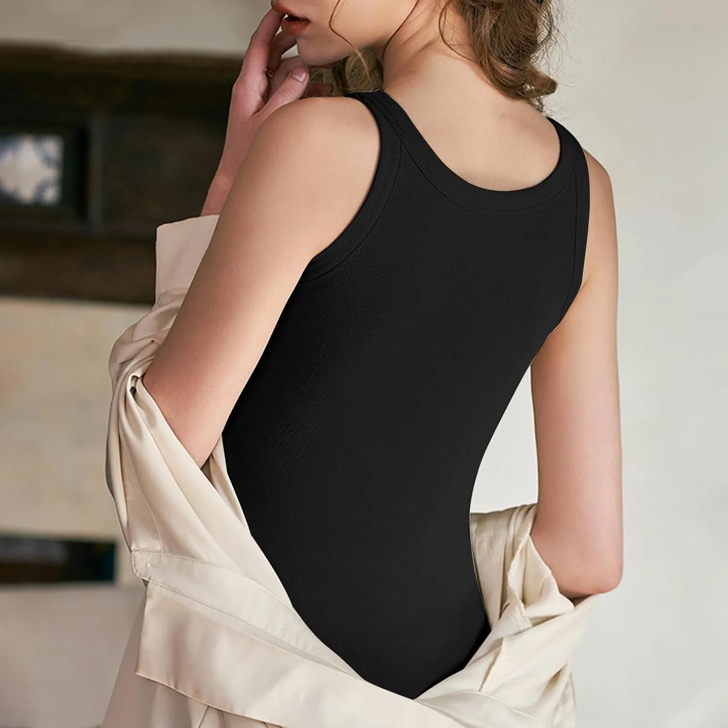 Tank Top with Built in Bra for Women Summer Casual Camisoles Basic Shirts Racerback Ribbed Fitted Tanks Cami Tops