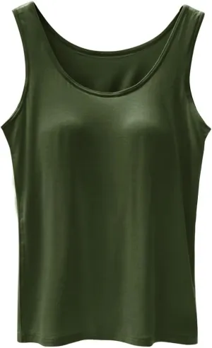 Tank Top with Built in Bra for Women Summer Casual Camisoles Basic Shirts Racerback Workout Fitted Tanks Cami Tops