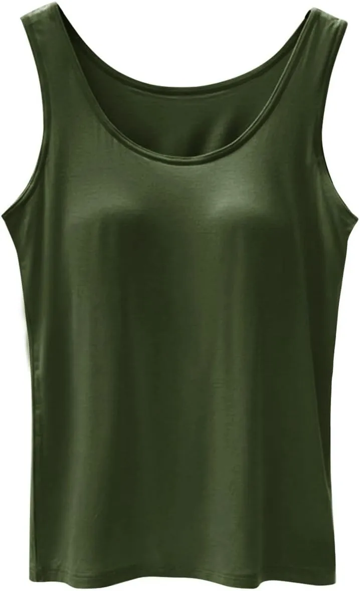 Tank Top with Built in Bra for Women Summer Casual Camisoles Basic Shirts Racerback Workout Fitted Tanks Cami Tops