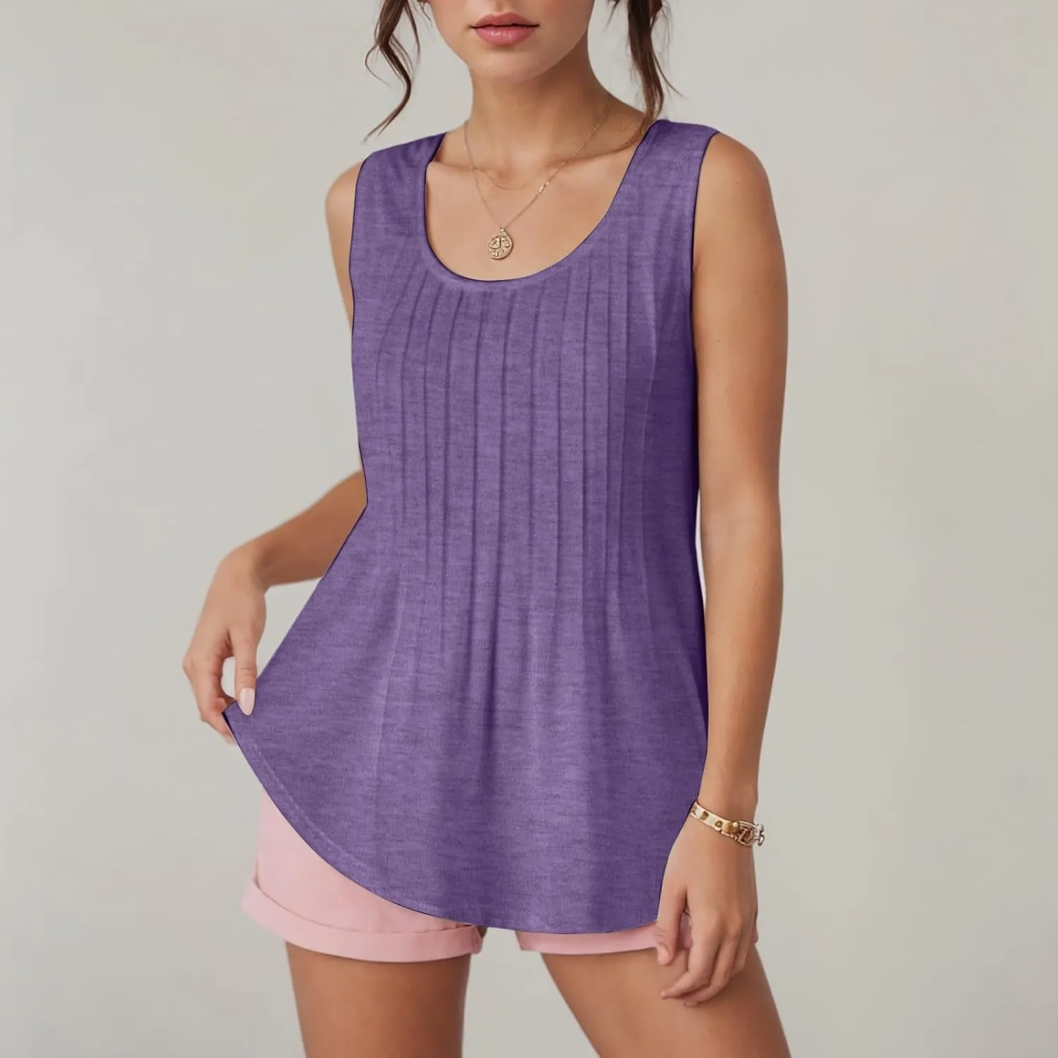 Tank Tops for Women 2025 Trendy Causal Crewneck Flowy Loose Fit Tank Top Sleeveless Summer Tops Tshirts