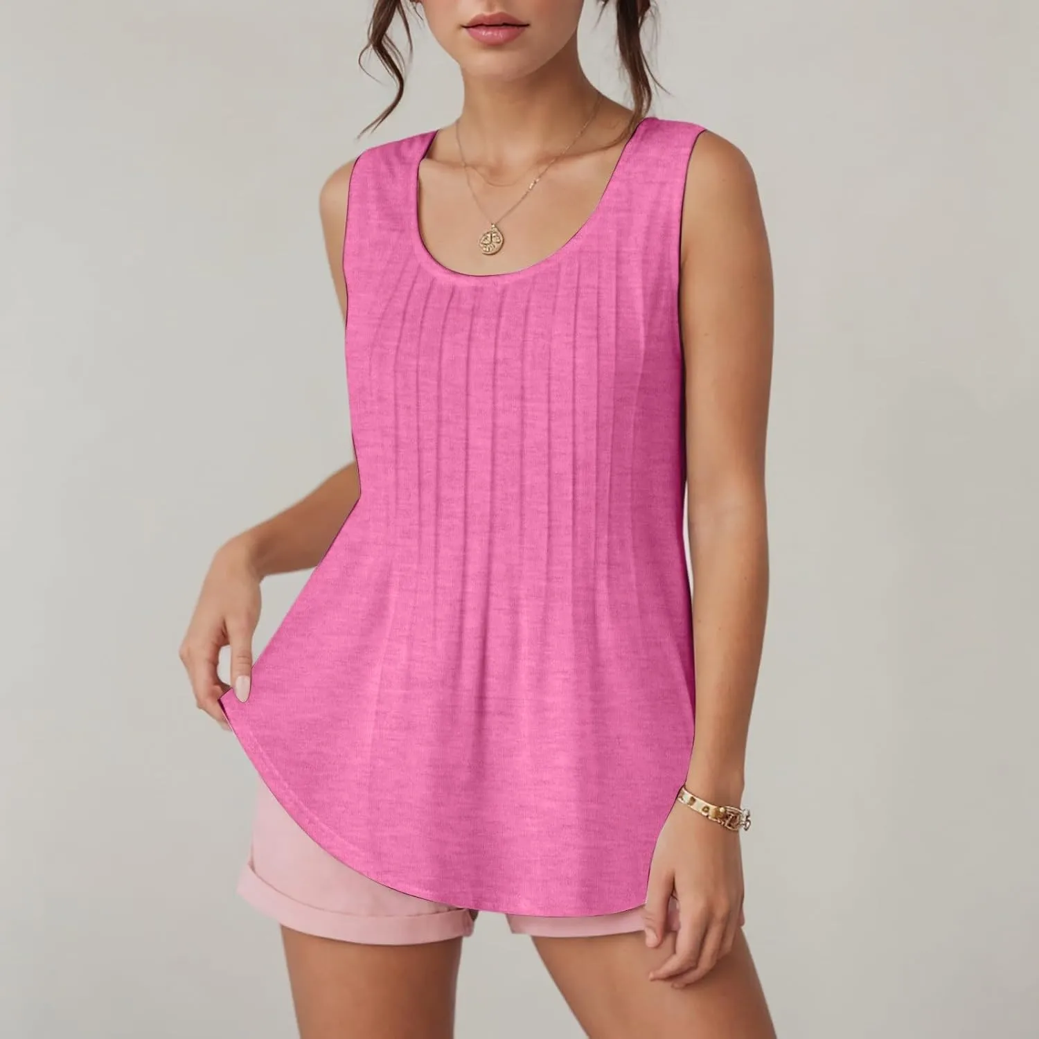 Tank Tops for Women 2025 Trendy Causal Crewneck Flowy Loose Fit Tank Top Sleeveless Summer Tops Tshirts