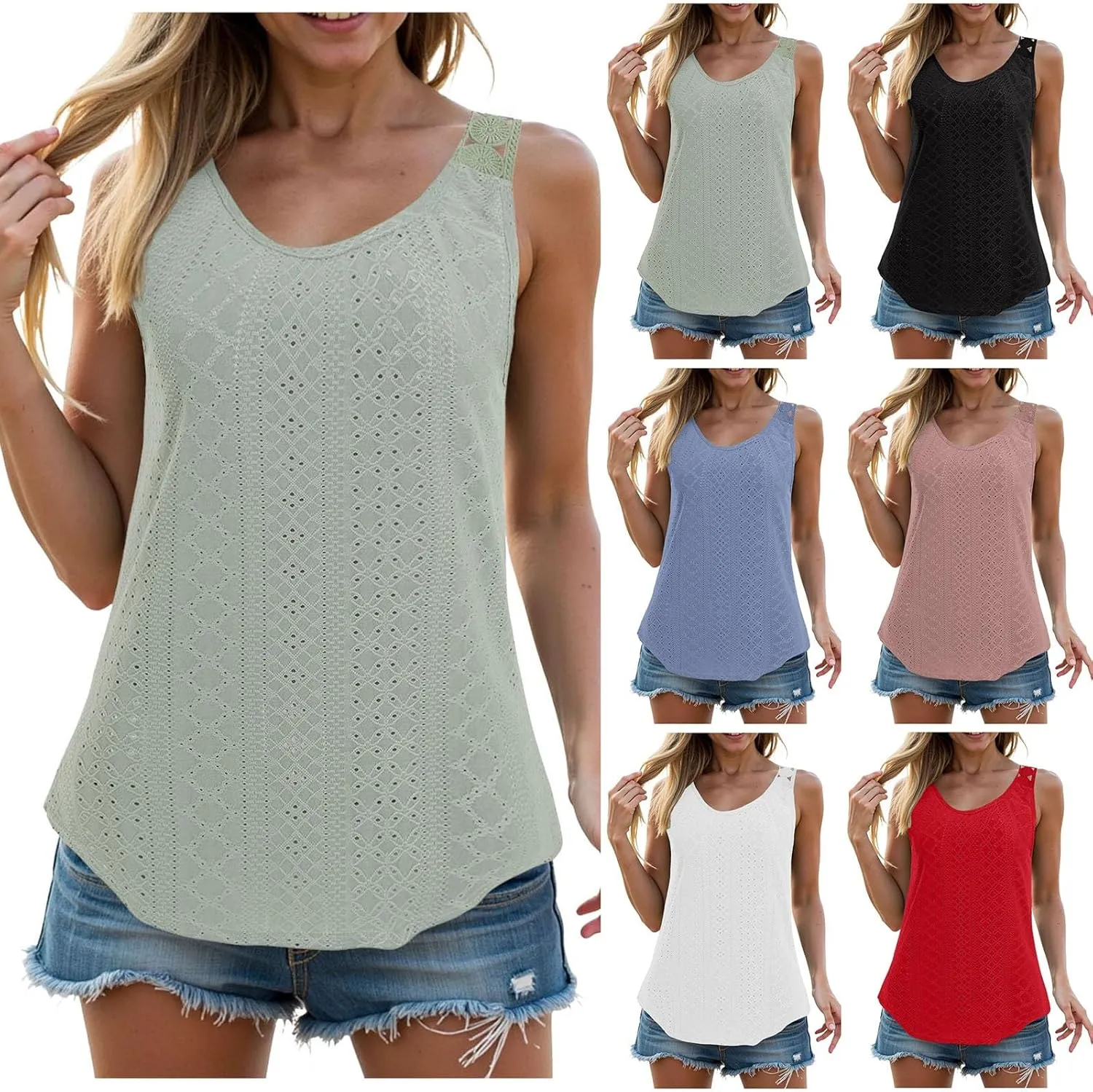 Tank Tops for Women 2025 Trendy Scoop Neck Summer Loose Fit Casual Basic Fashion Flowy Sleeveless Shirts