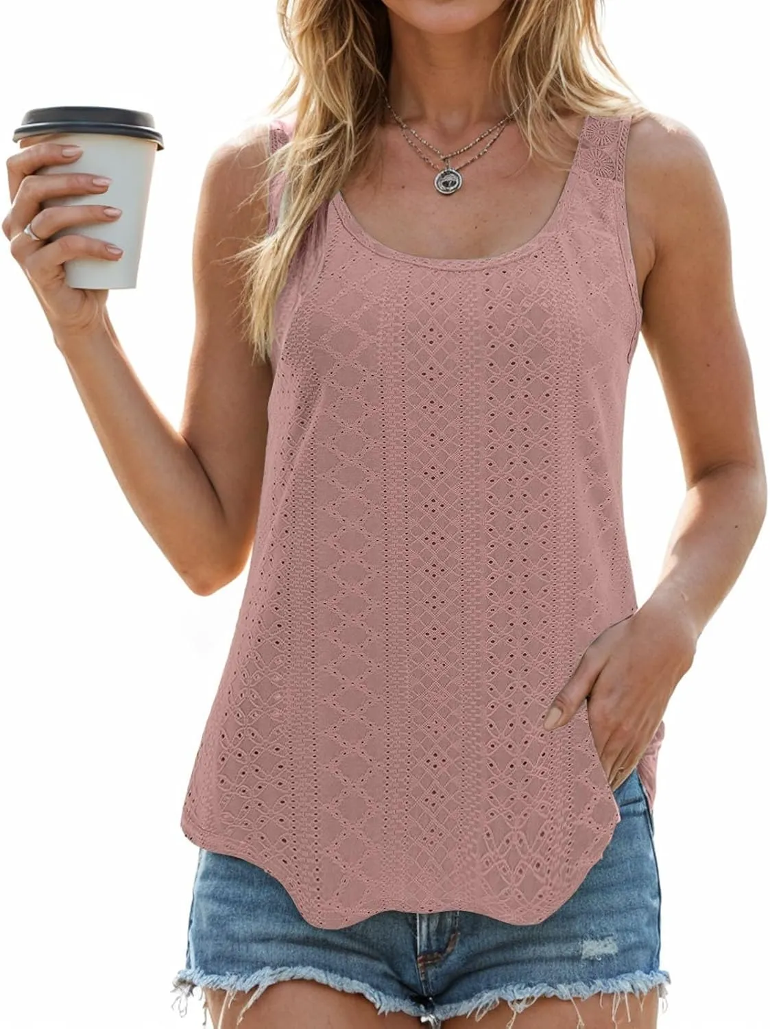 Tank Tops for Women 2025 Trendy Scoop Neck Summer Loose Fit Casual Basic Fashion Flowy Sleeveless Shirts