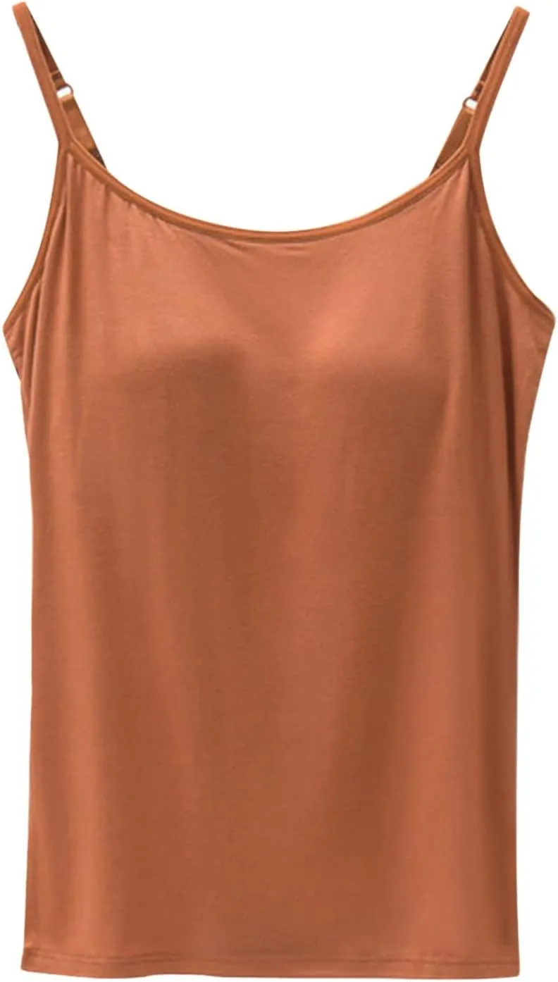 Tank Tops for Women Built with Shelf Bra Chest Adjustable Spaghetti Strap Cotton Tanks Layering Workout Undershirts