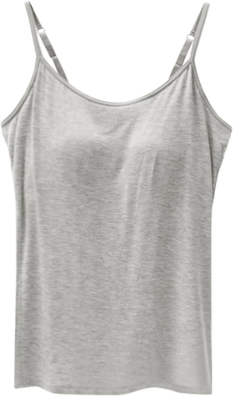 Tank Tops for Women Built with Shelf Bra Chest Adjustable Spaghetti Strap Cotton Tanks Layering Workout Undershirts