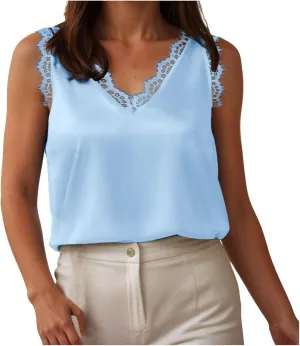 Tank Tops for Women Summer Tank Top V Neck Silk Satin Blouse Sleeveless Shirt Business Casual Dressy Clothes