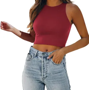 Tank Tops for Women Trendy Causal Sleeveless Crewneck Knit Slim Fitted Side Ruched Casual Basic Tshirts
