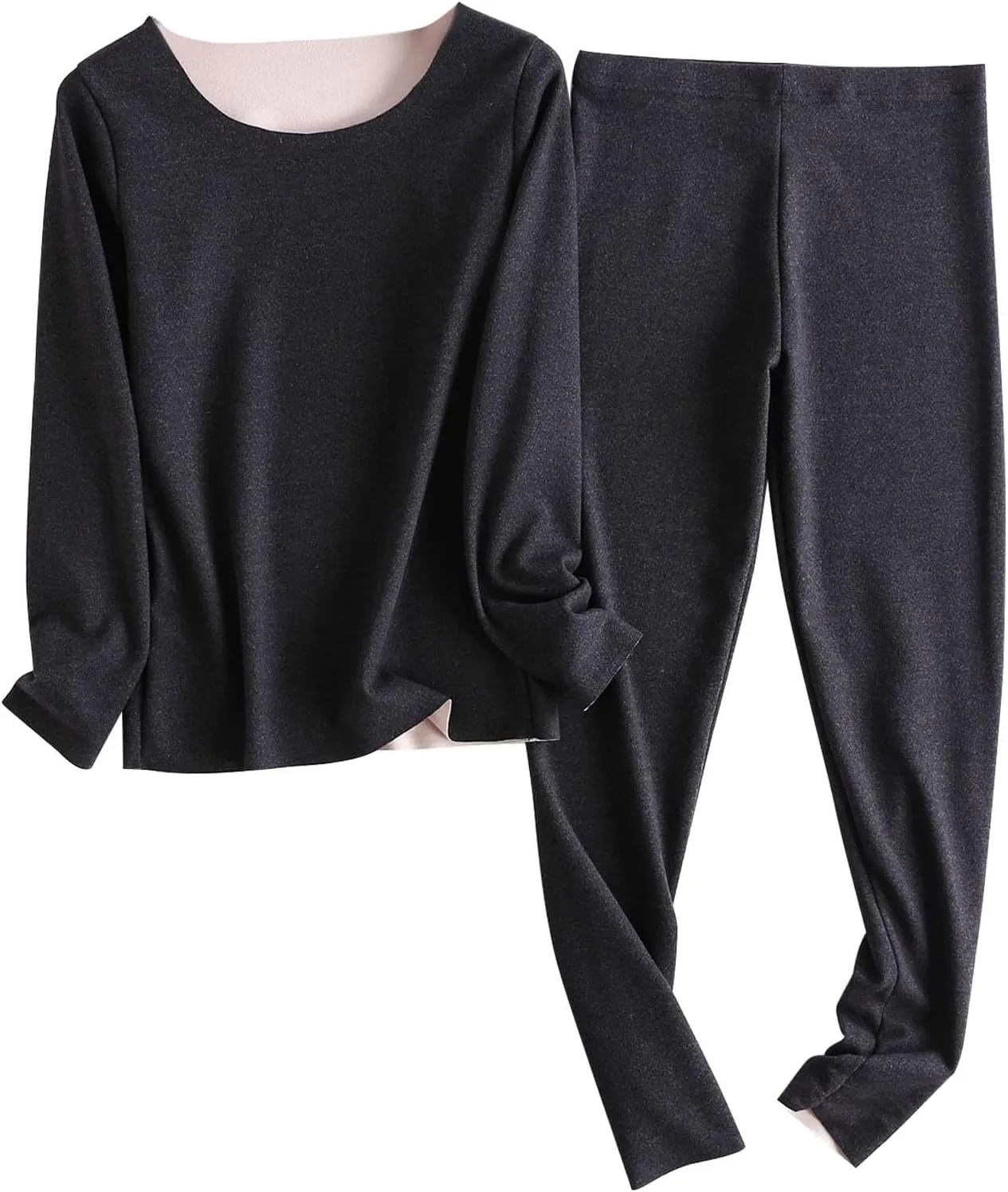 Thermal Underwear for Women, Women's Long Sleeve Lounge Sets Soft Fleece Round Neck Pj Tops with Jogger Pants