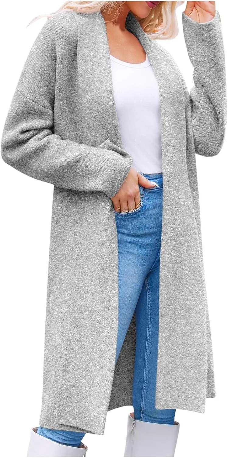 TIMIFIS Womens Long Cardigan Sweaters Plus Size Chunky Coats Oversized Slouchy Knit Jackets Trendy Coatigan with Pockets
