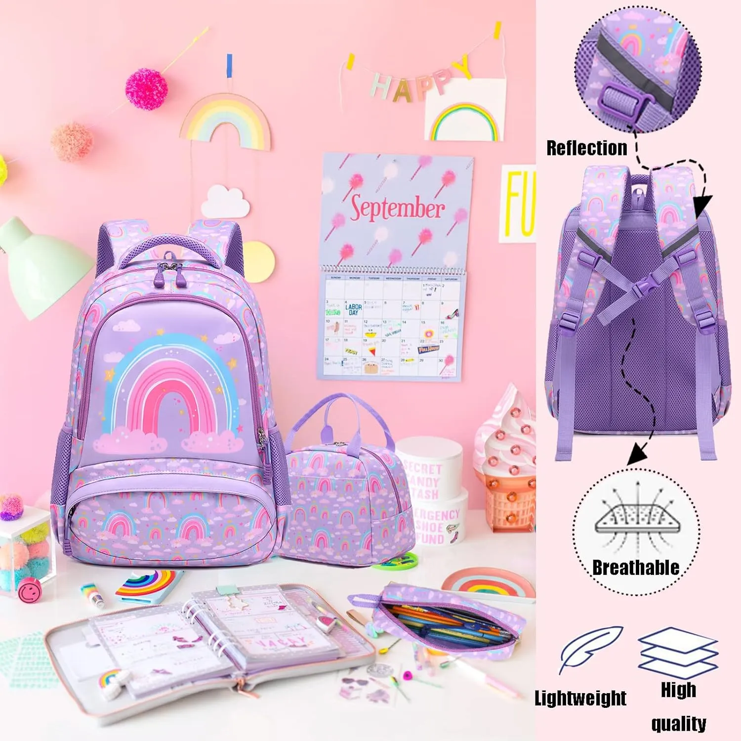 Unicorn Backpack for Girls School Backpack for Girls Unicorn Bookbag School Bag Set for Elementary Back to School