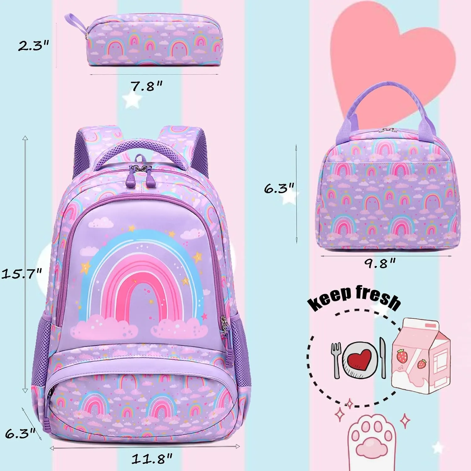 Unicorn Backpack for Girls School Backpack for Girls Unicorn Bookbag School Bag Set for Elementary Back to School