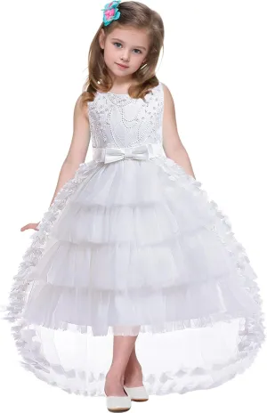 VORLITS Flower Dress Elegant Party Gowns Sleeveless Tutu Tulle High Low Pageant Dress Wedding Party