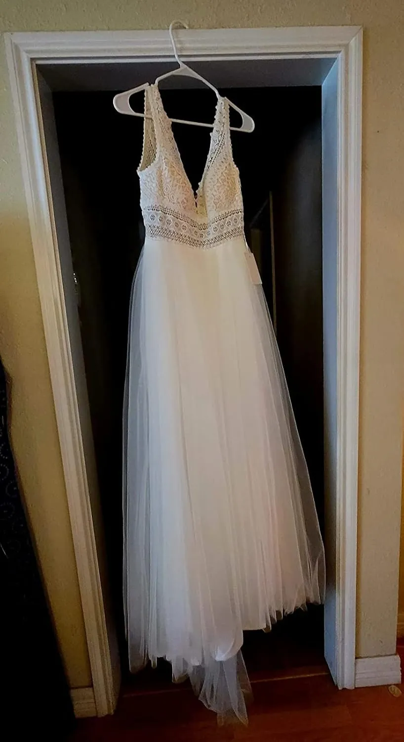 Wedding Dresses for Bride Illusory Lace Bohemia V Neck Layers Tulle A Line Beachy Wedding Gowns…