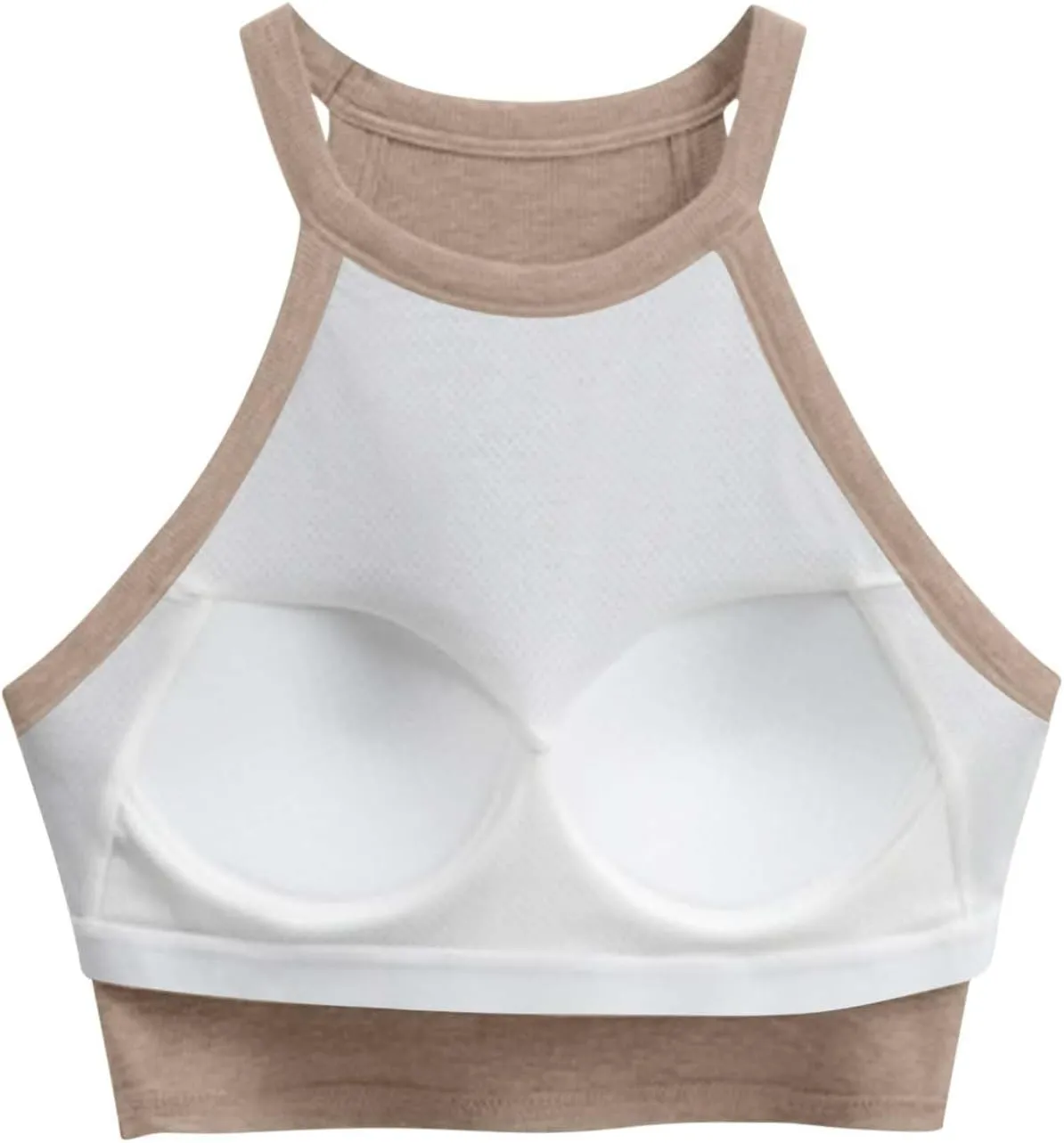 Wmens Crop Tank Tops with Built in Bra Halter High Neck Padded Yoga Shirts Sleeveless Basic Shelf Bras Camisoles Tees