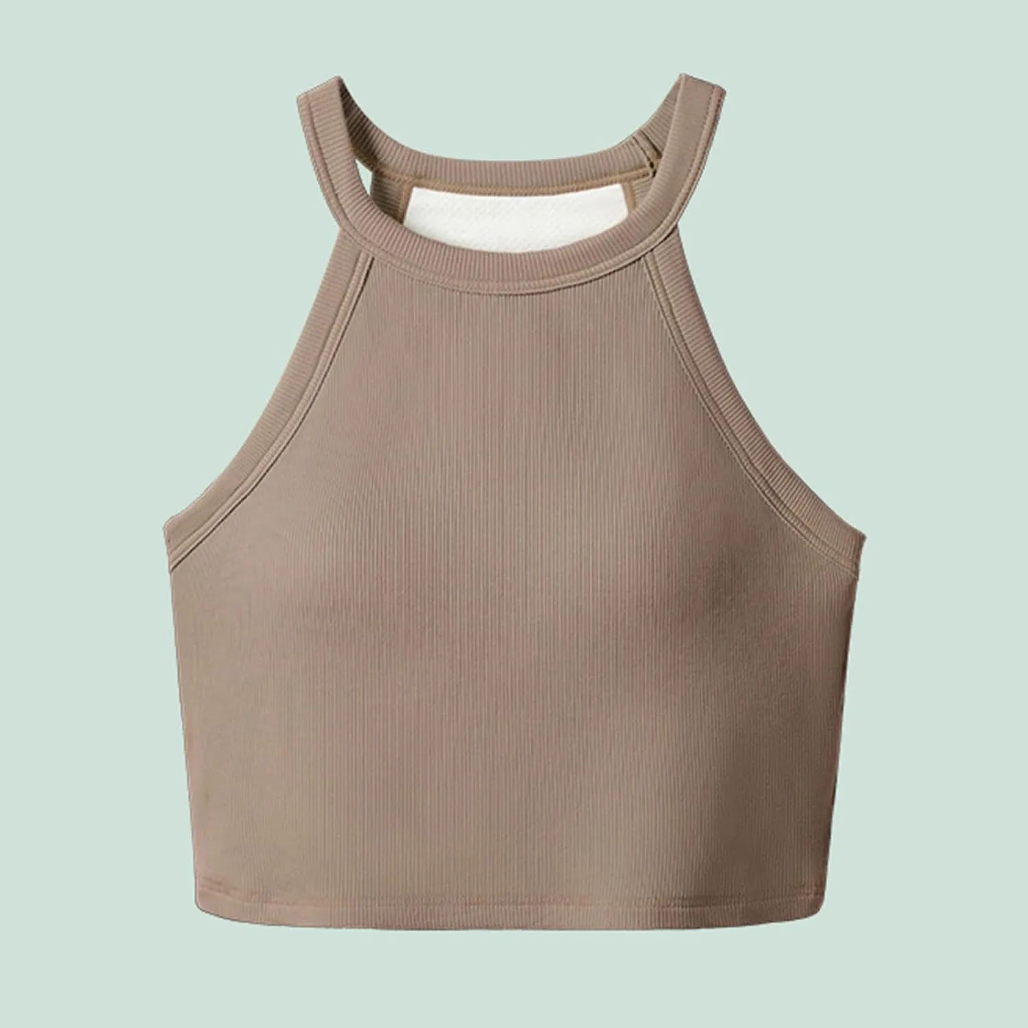 Wmens Crop Tank Tops with Built in Bra Halter High Neck Padded Yoga Shirts Sleeveless Basic Shelf Bras Camisoles Tees